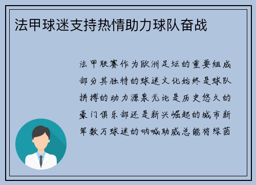 法甲球迷支持热情助力球队奋战